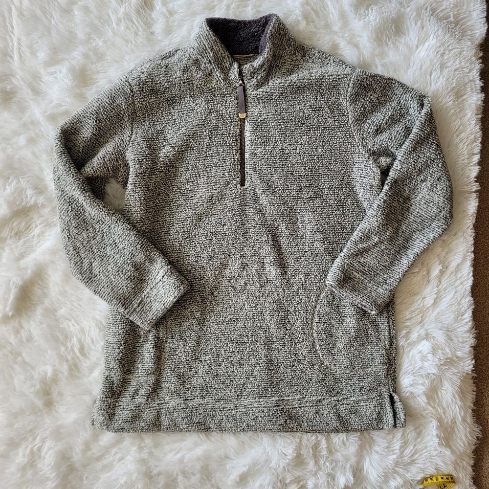 Soft Surroundings Women's White‎ & Gray Fluffy 1/4 Zip Sweatshirt. Size S
